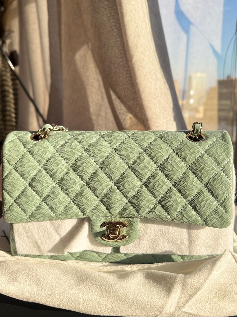 Chanel Green Quilted Shoulder Bag with Silver Hardware - Picture 13 of 15